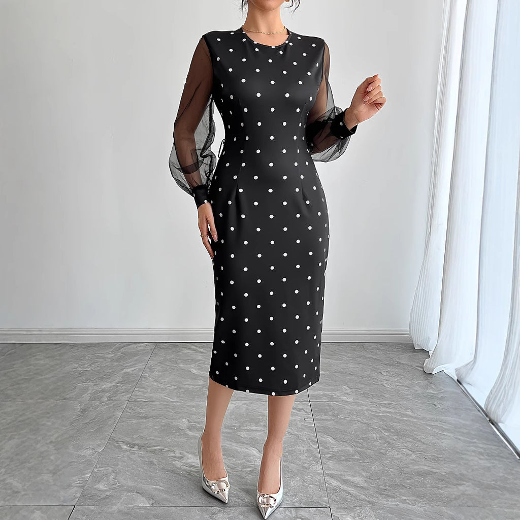Gepunktetes Midikleid mit Mesh-Ärmeln – Bild 5 | LuxeStyle