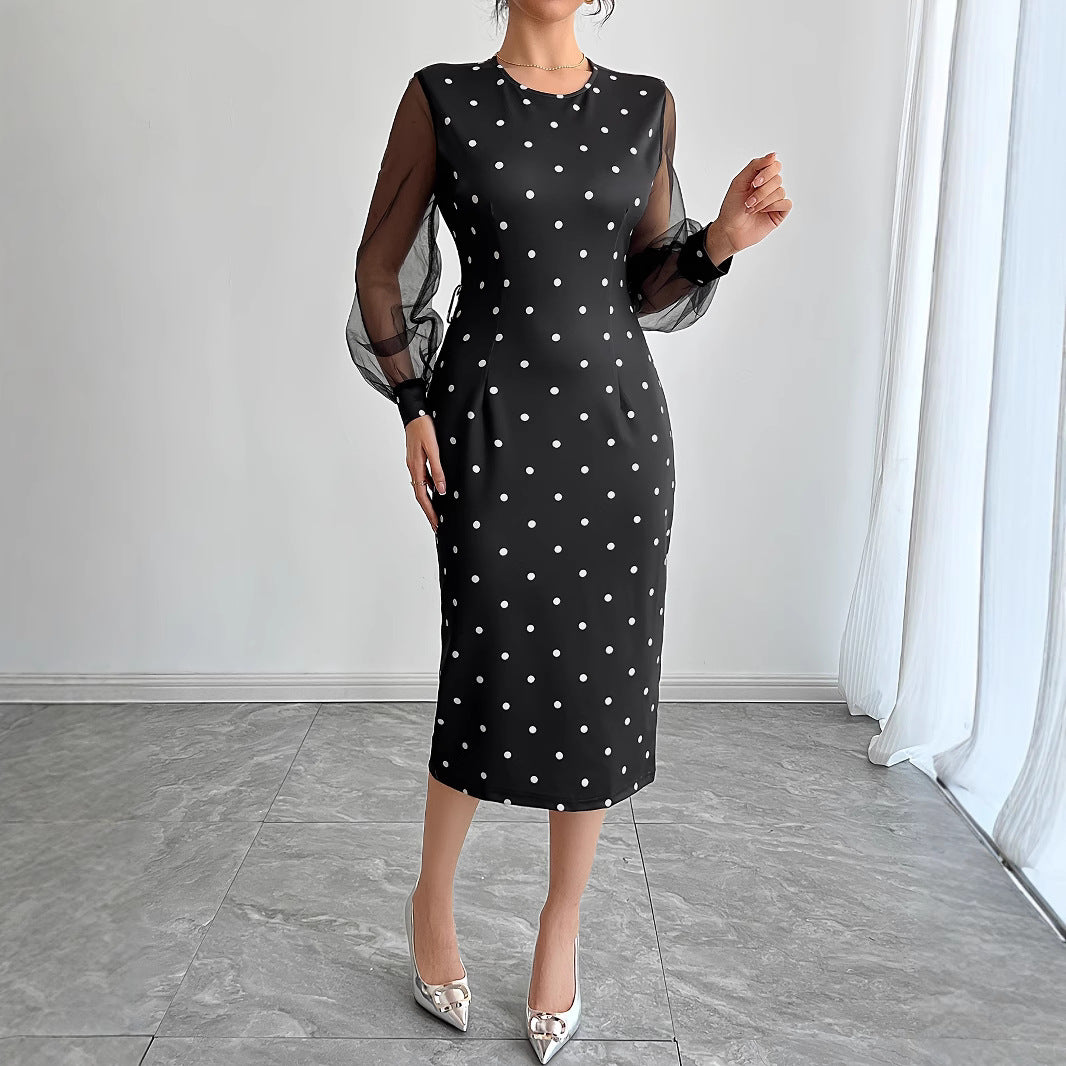 Gepunktetes Midikleid mit Mesh-Ärmeln – Bild 5 | LuxeStyle