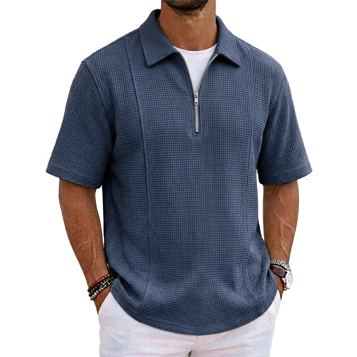 Sportliches Halb-Zip Polo-Shirt mit U-Boot-Ausschnitt