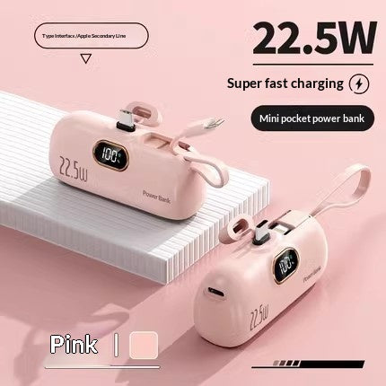 Mini Powerbank mit integriertem Kabel, 5000 mAh
