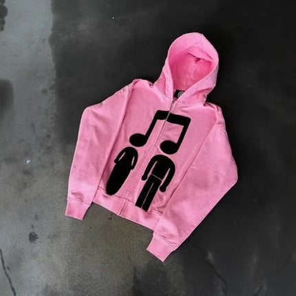 Bedruckter Zip-Up Hoodie – Locker geschnitten