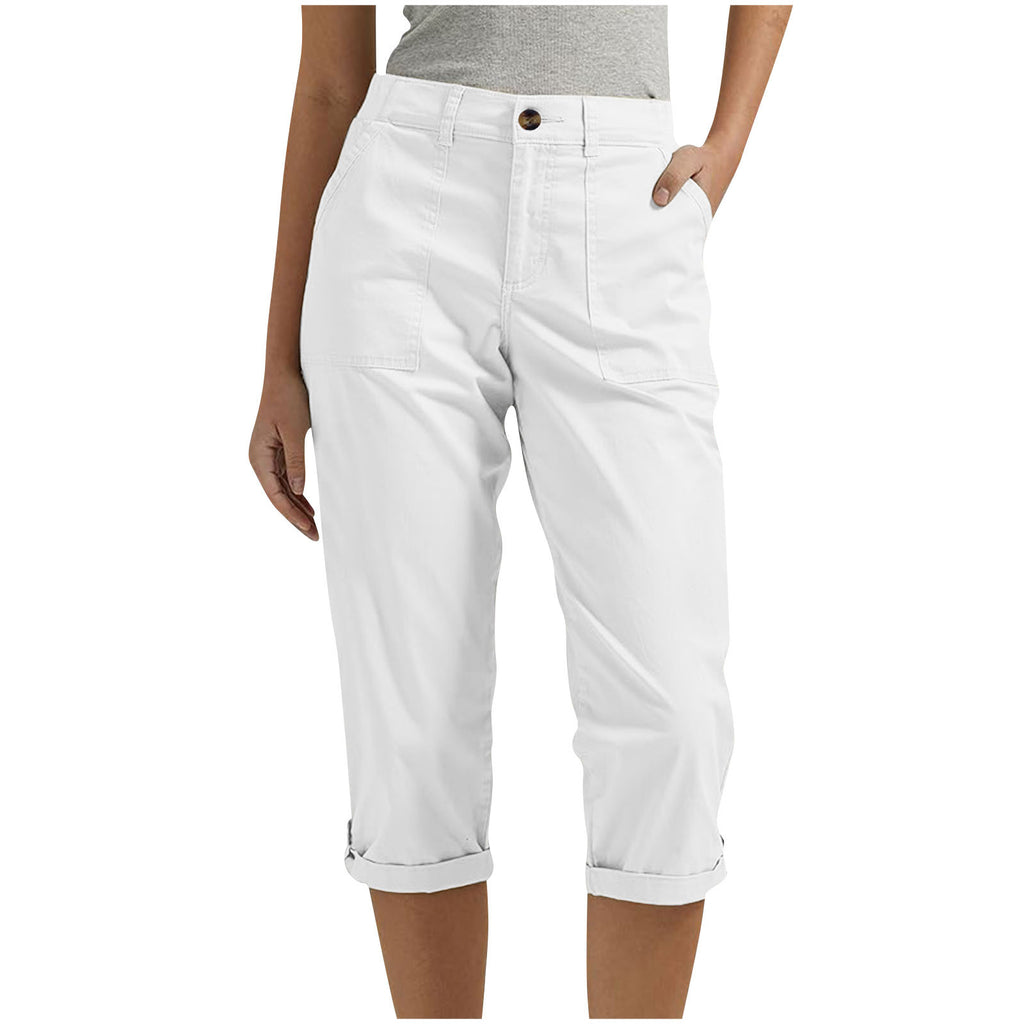 Damen Caprihose mit Roll-up und Knöpfen