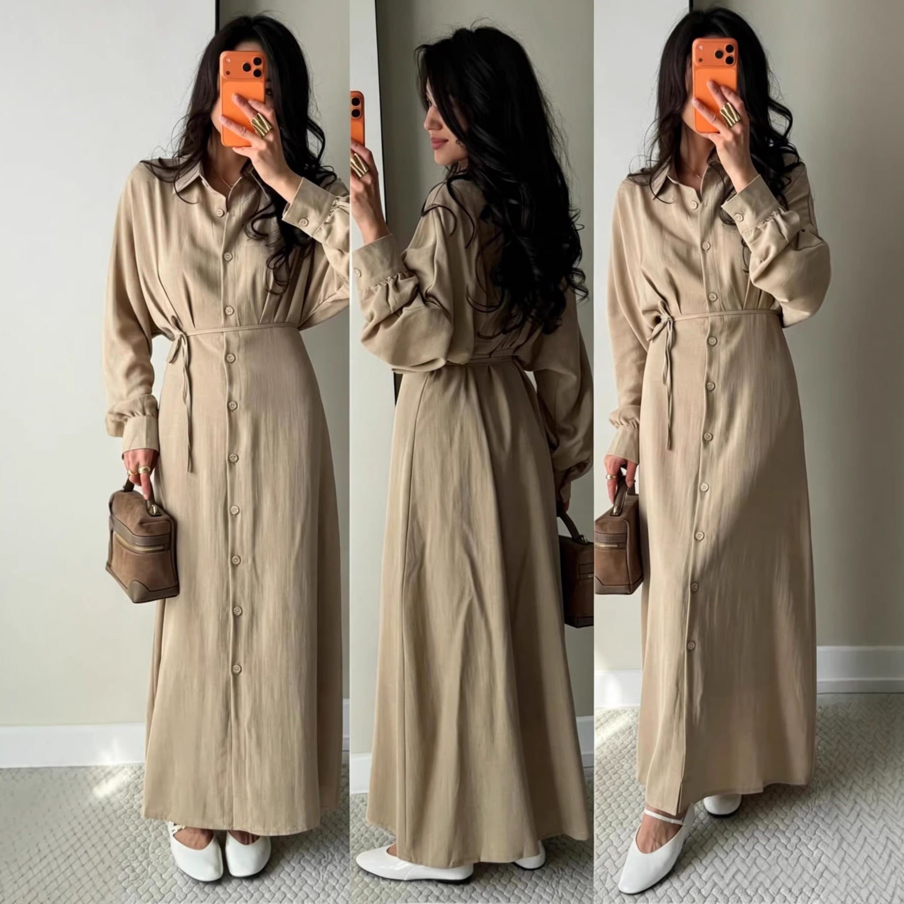Elegantes Hemdblusenkleid mit Schnürung