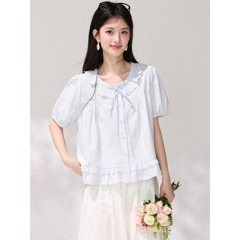 Elegante Bluse mit Puffärmeln und Rundhals