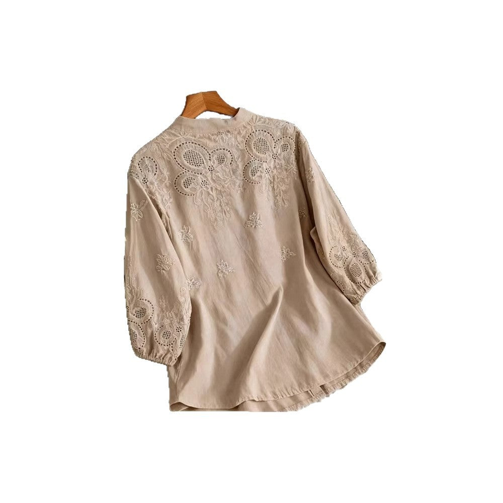 Khakifarbenes Loose-Fit Damen-Shirt