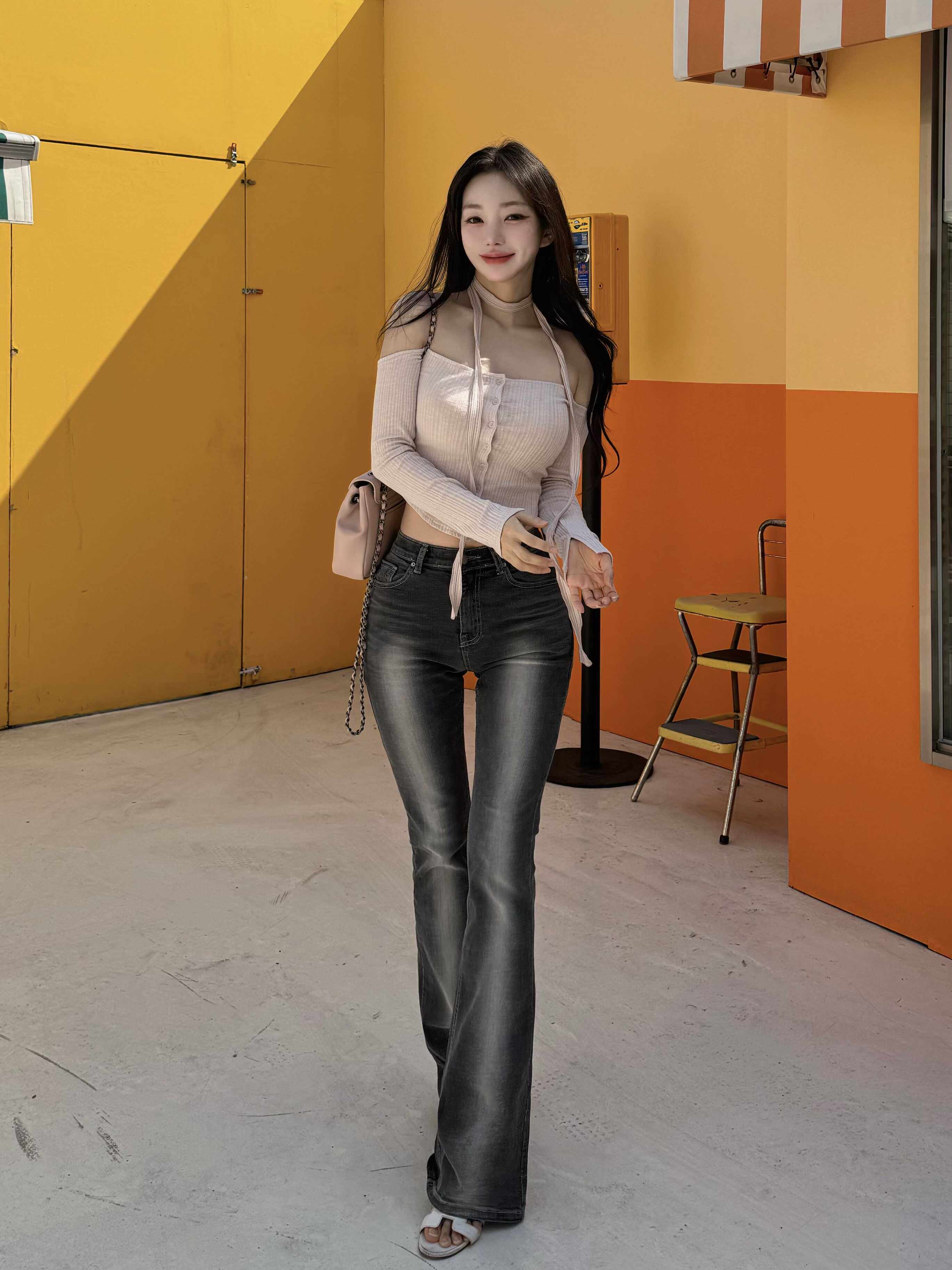 Slim Fit Jeans mit hohem Bund