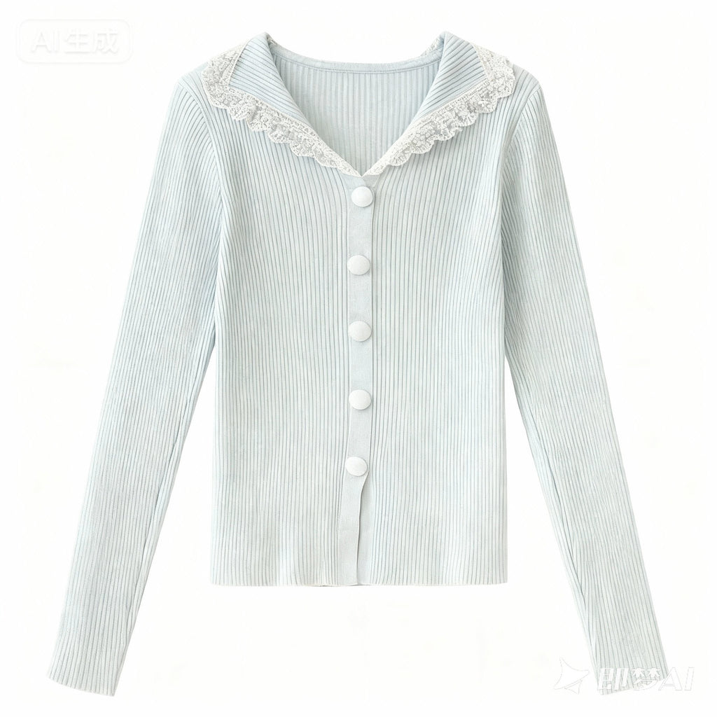 Spitzenkragen Strickpullover