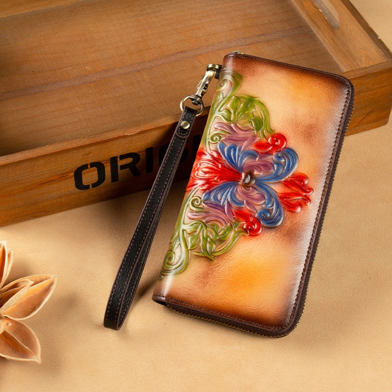 Genuine Leather Cowhide Wallet mit Blumenprägung – Bild 5 | LuxeStyle