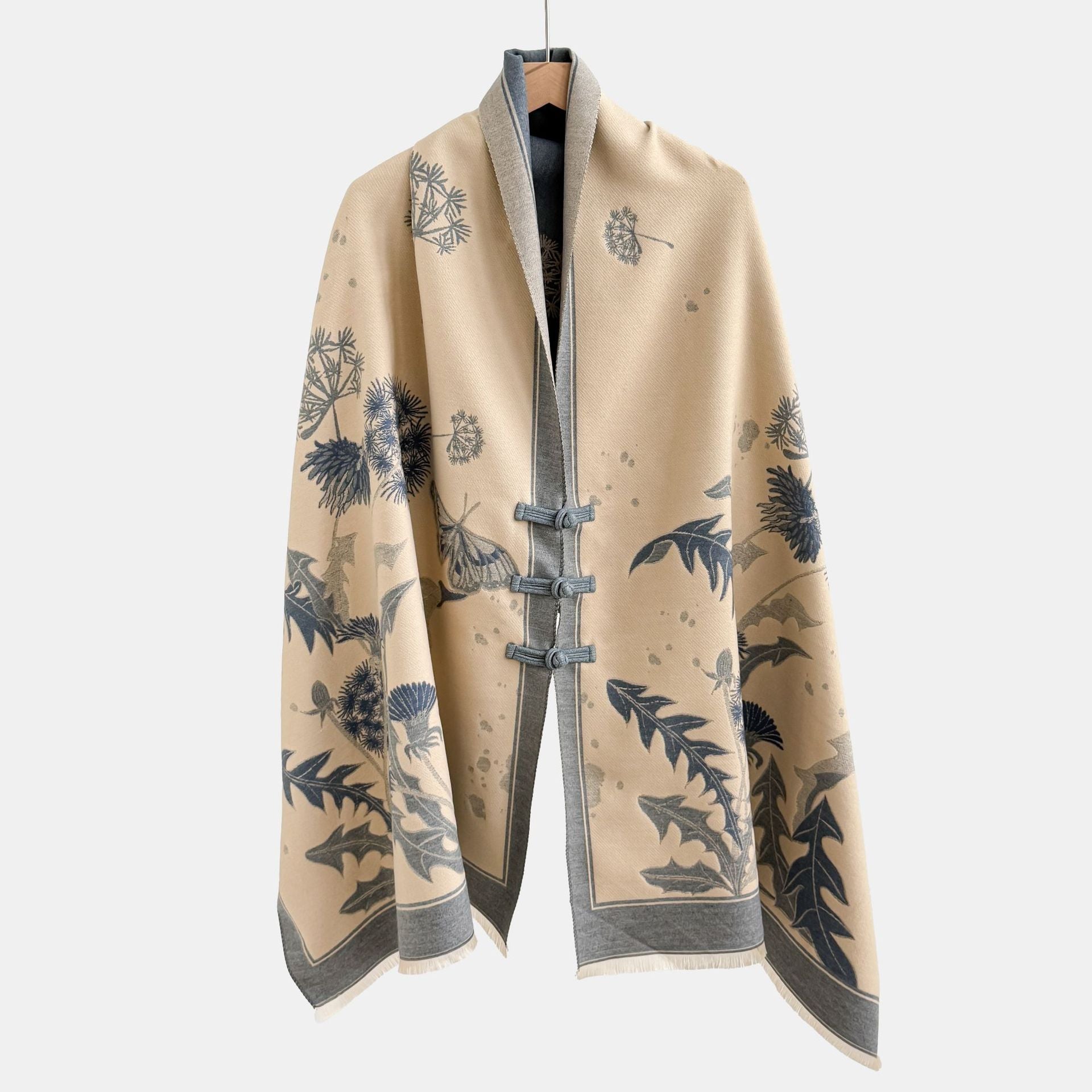 Vintage Jacquard-Schal mit Knopfverschluss