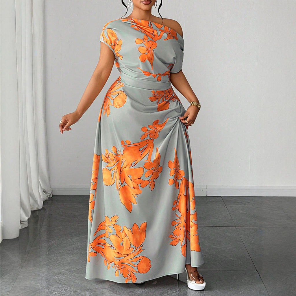 Elegantes Off-Shoulder A-Linien Kleid mit Print