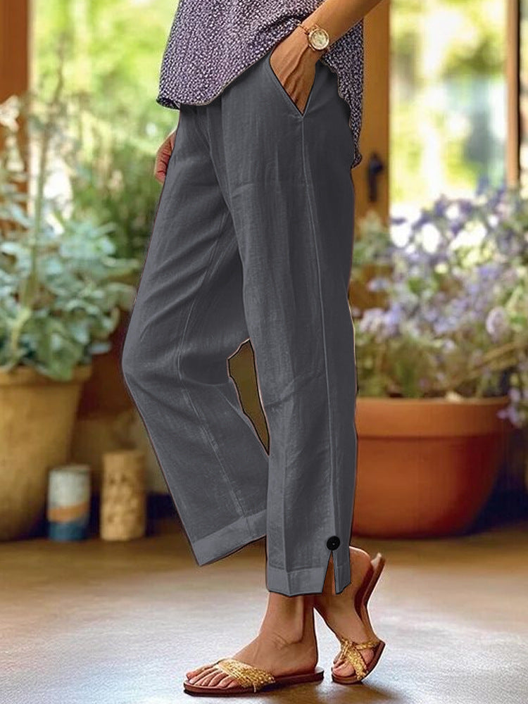 Leichte Leinen-Baumwollhose mit geradem Bein