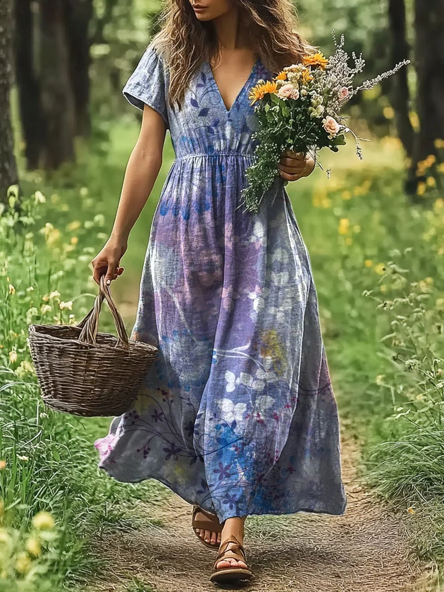 Bedrucktes Damenkleid mit elastischem Bund | LuxeStyle