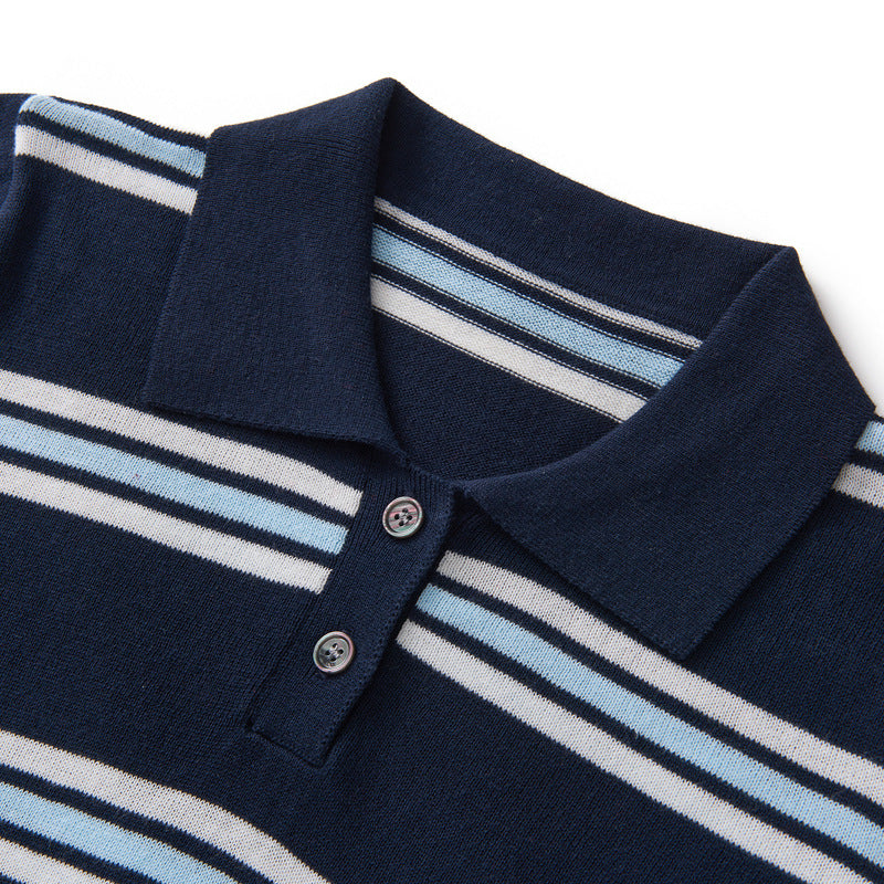 Retro Polo-Shirt mit Farbblock-Streifen