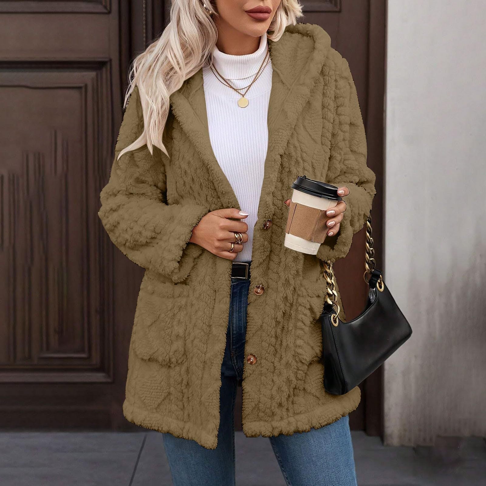 Kapuzen-Cardigan «Cosy» · uni, mit Knöpfen (Damen) – LuxeStyle