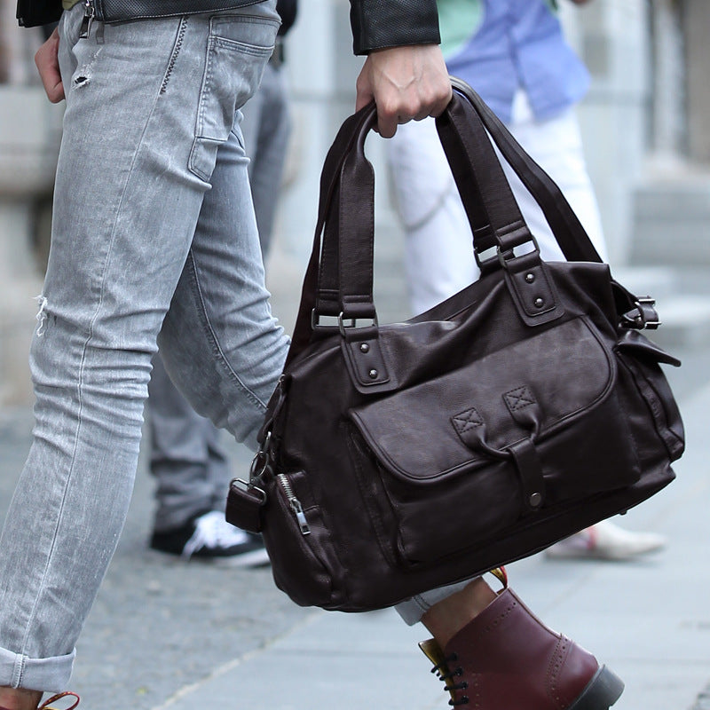 Männerhandtasche für Reisen – PU-Leder, schwarz/braun – Bild 5 | LuxeStyle