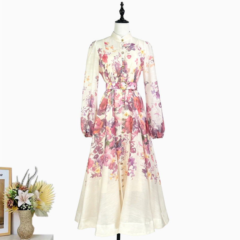 Midi-Kleid mit Stehkragen und Puffärmeln – Bild 16 | LuxeStyle