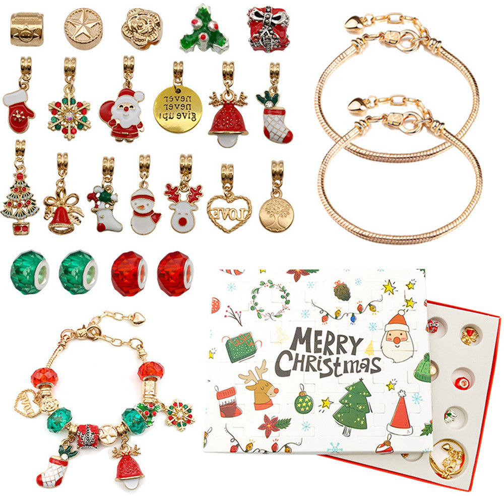 Adventskalender mit 24 Teilen für ein Charm-Armband zum Selbstgestalten – Ausführung Gold