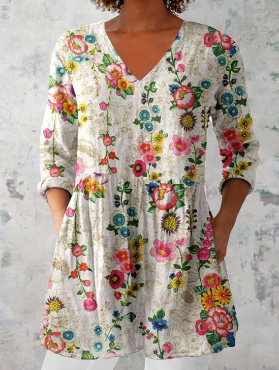 Blumen Midi-Kleid mit V-Ausschnitt – Bild 8 | LuxeStyle