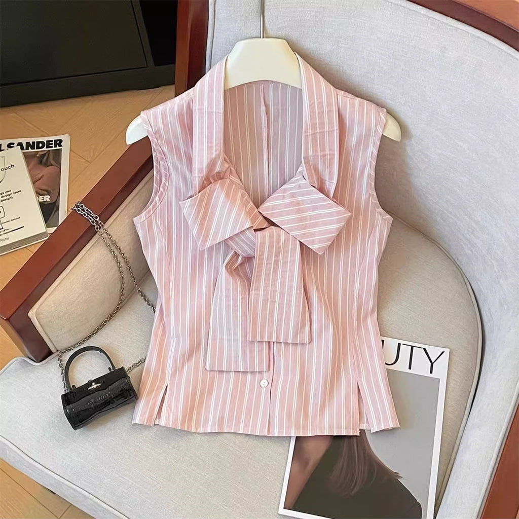 Chiffon-Bluse mit Bindeband und Karos