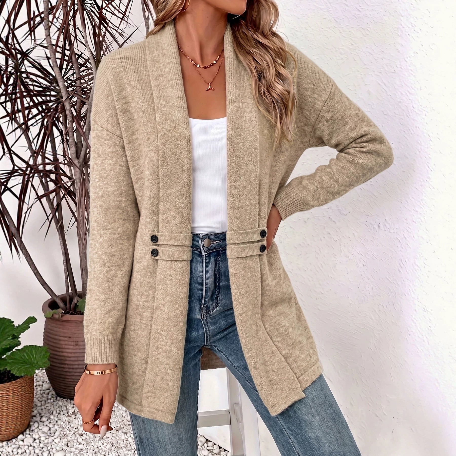 Midi Strickmantel mit Doppelreiher