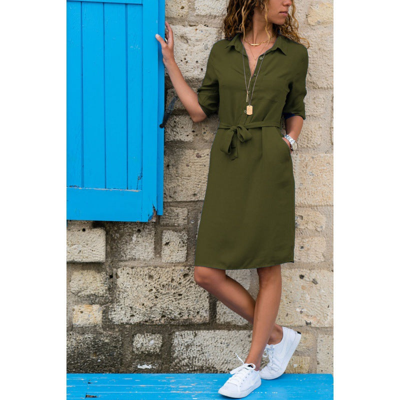 Damen Hemdkleid mit Dreiviertelärmeln