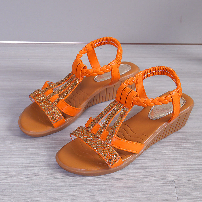 Keilabsatz-Sandalen mit Strass und Peep Toe – Bild 12 | LuxeStyle