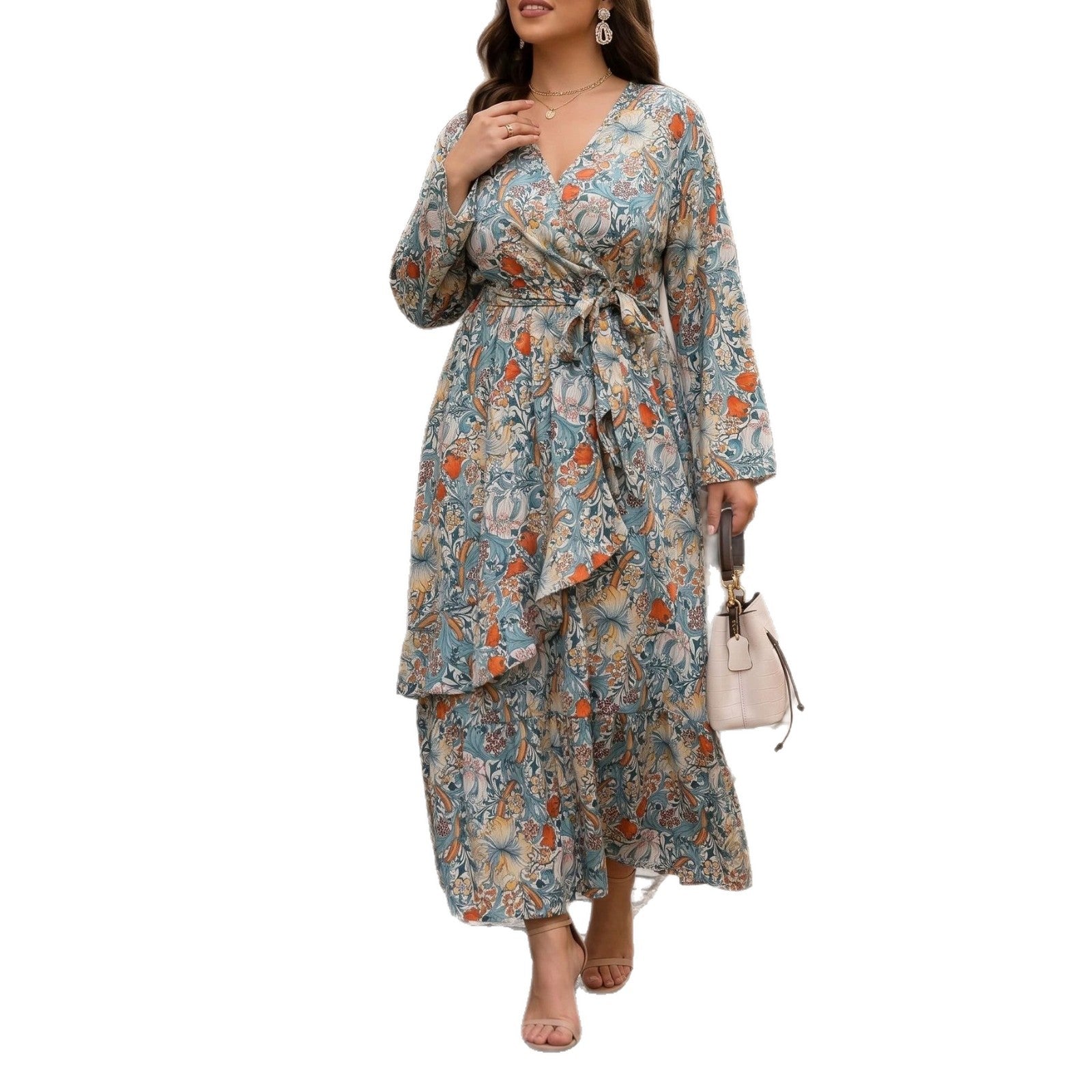 Maxikleid mit Retro-Print für kurvige Frauen