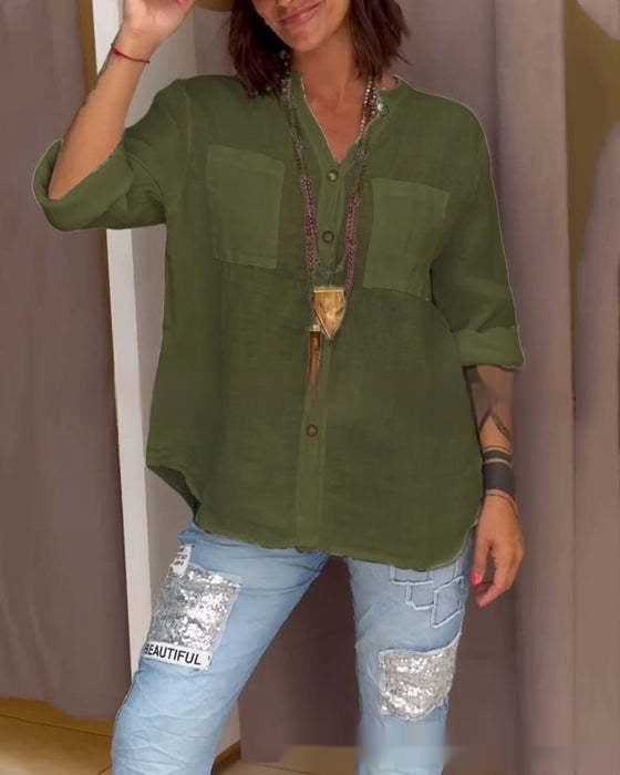 Lässiges V-Shirt mit Dreiviertelärmeln – Bild 2 | LuxeStyle