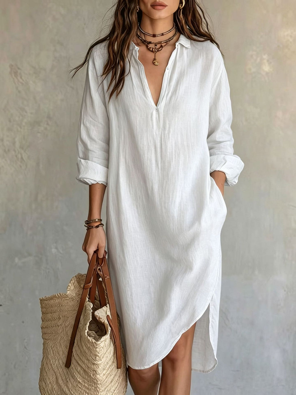 Leinen-Bluse Kleid mit Schlitz
