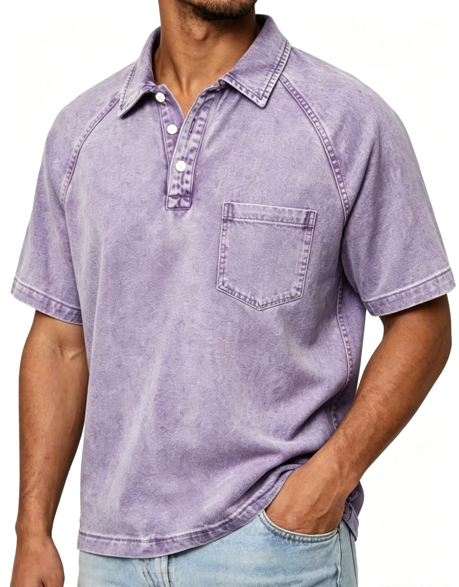 Gewaschener Cord-Polo mit Kragen, Amerikanischer Stil
