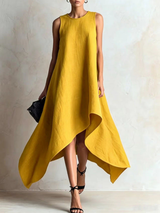 Asymmetrisches Leinenkleid ohne Ärmel – Bild 9 | LuxeStyle