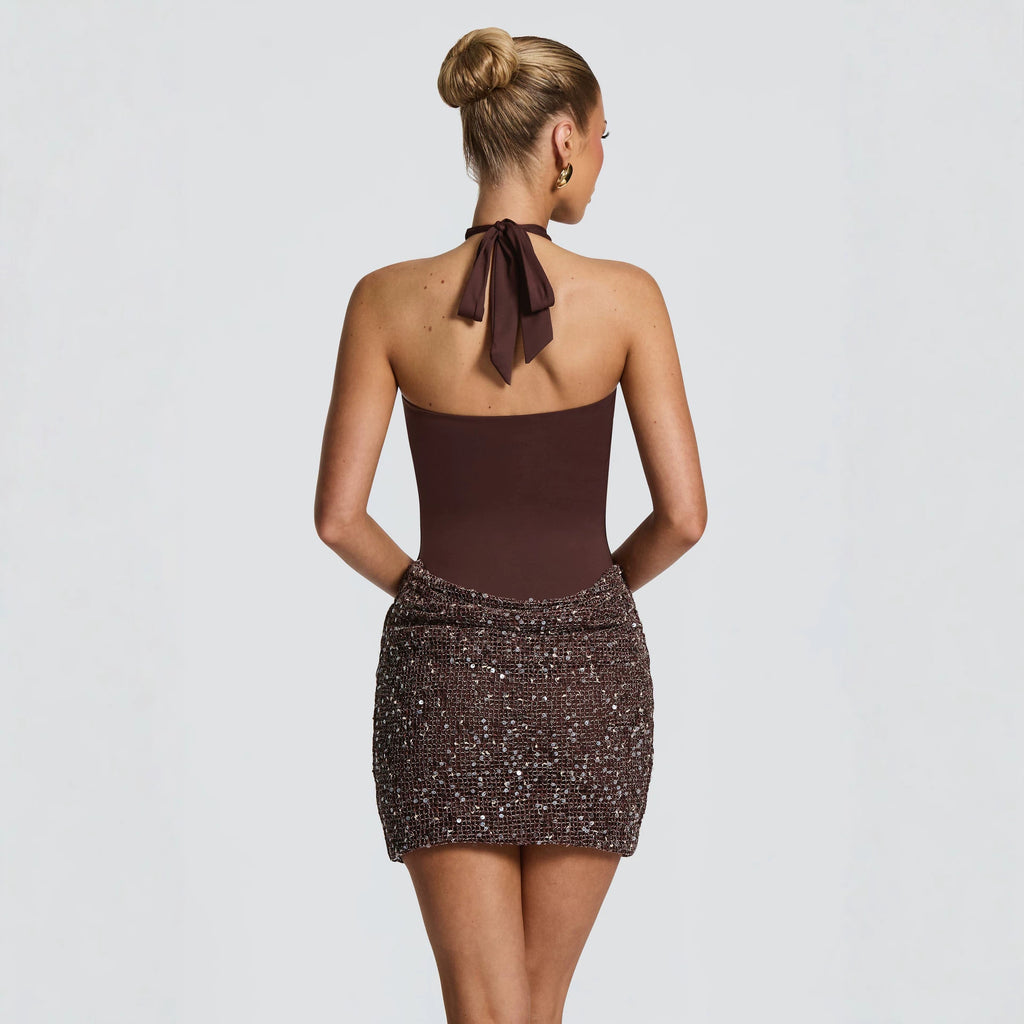 Pailletten-Minikleid mit Neckholder