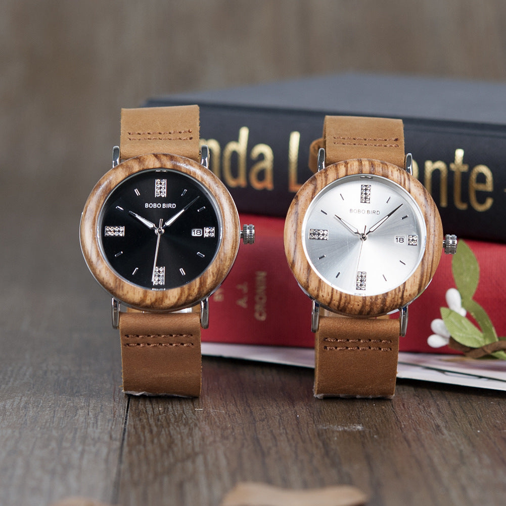 Herren-/Damenuhr, minimalistisch, Retro-Holz