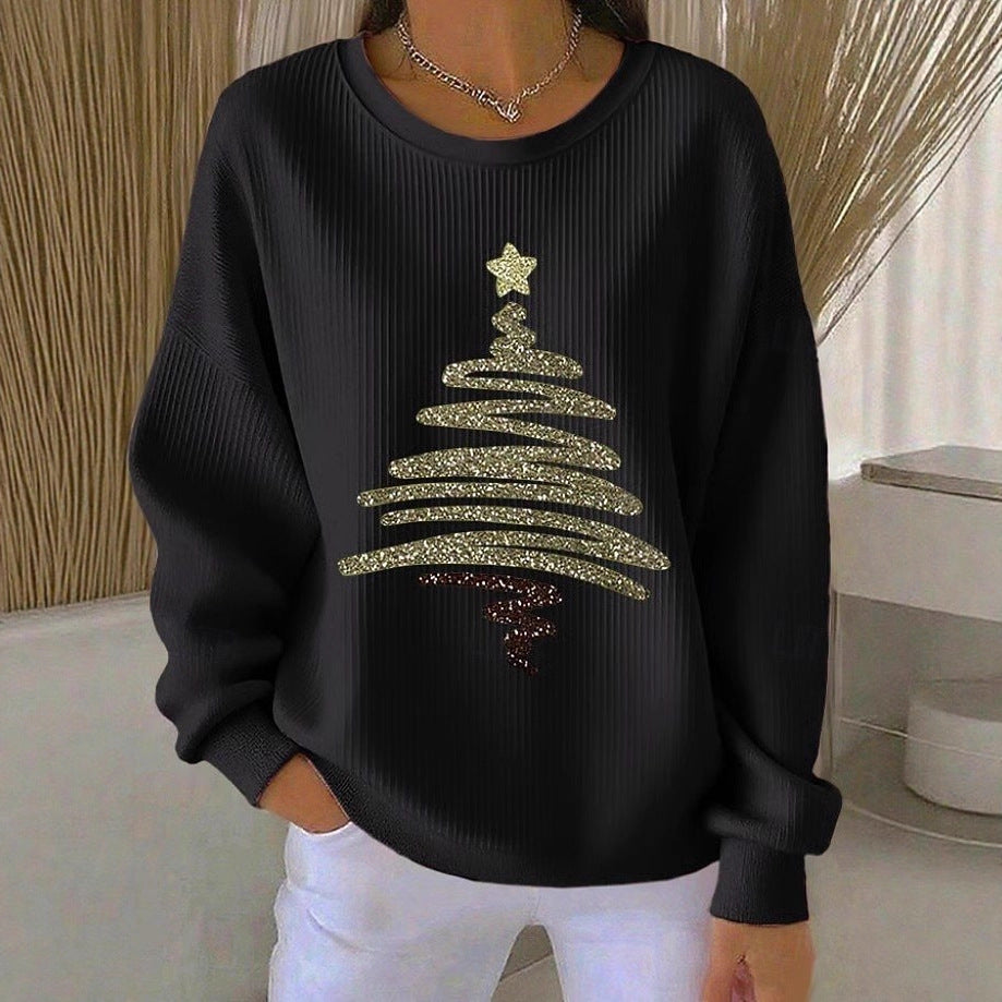 Damen Cord Hoodie mit 3D Weihnachtsbaum-Print