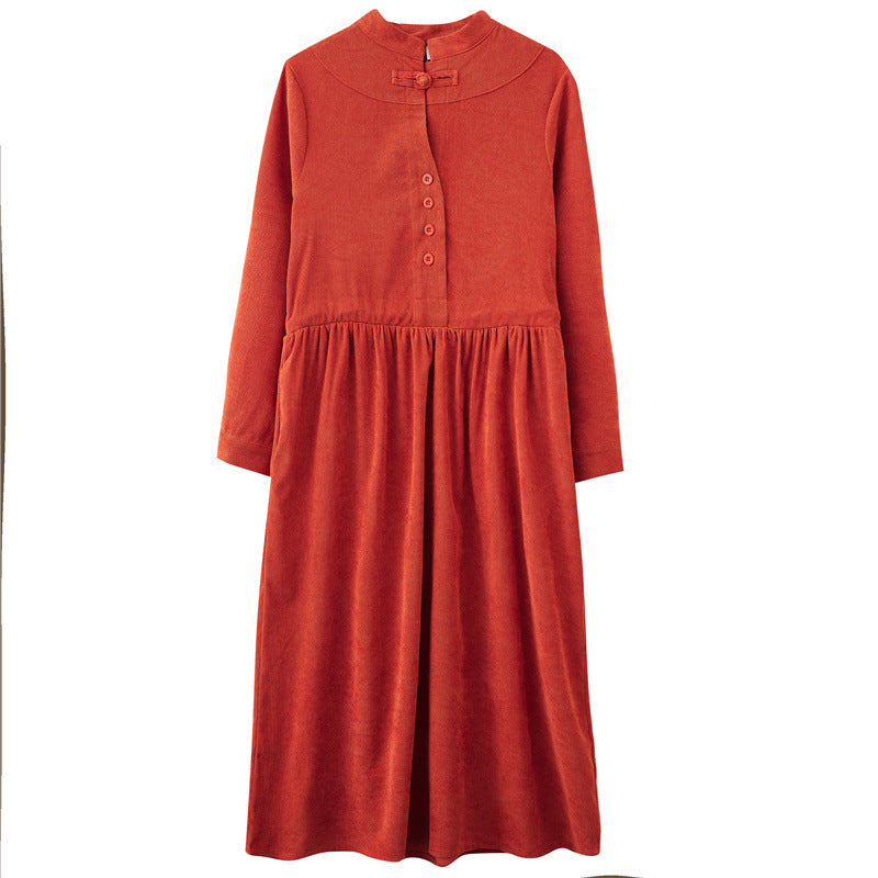 Kleid mit Knopfleiste und Stand-up Kragen aus Cord – Bild 4 | LuxeStyle
