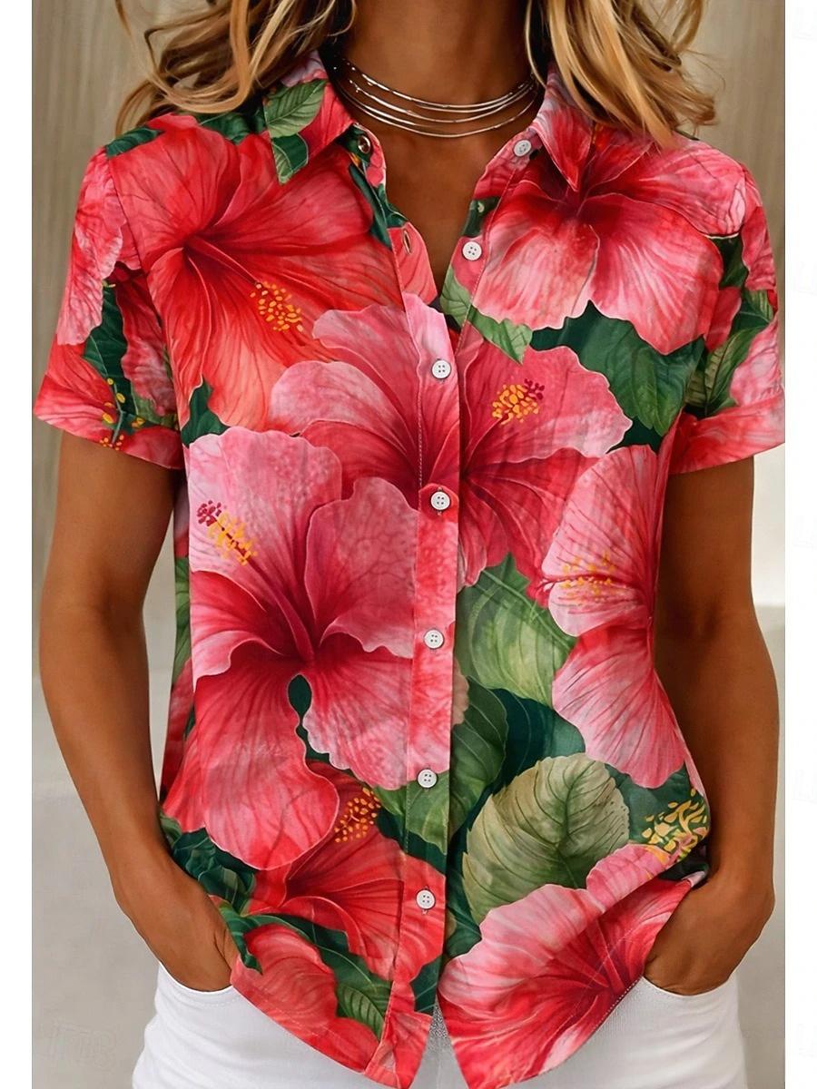 Gestreifte Retro-Bluse mit Blumenmuster