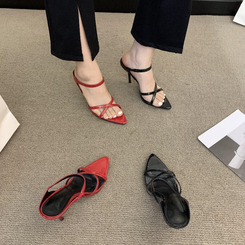 Weinrote Stiletto-Sandalen mit Fischmaul-Zehenpartie – Bild 13 | LuxeStyle