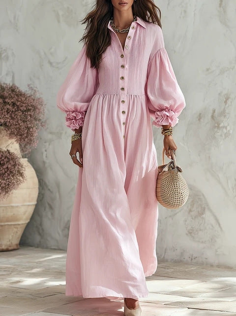 Weitenrock mit Puffärmel – langes Damenkleid – Bild 3 | LuxeStyle
