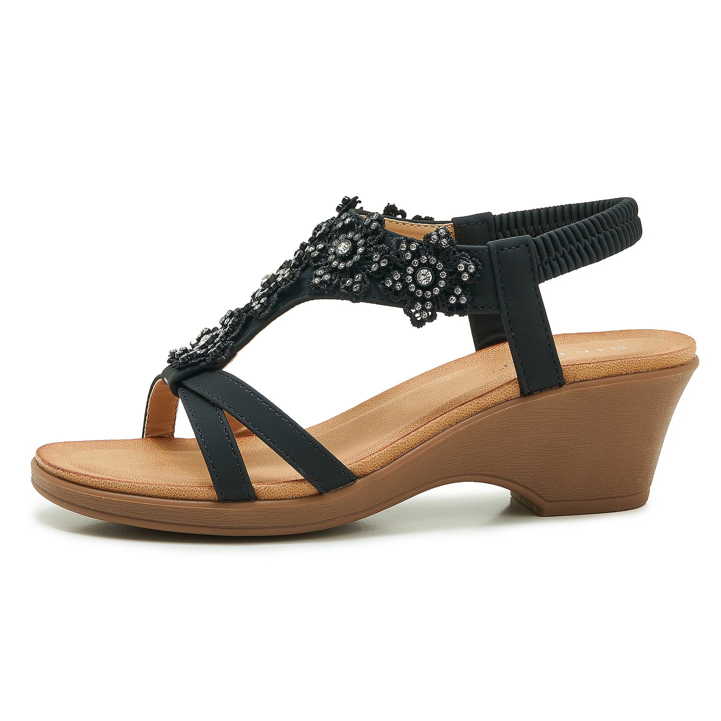 Rhinestenblume Wedge Sandalen