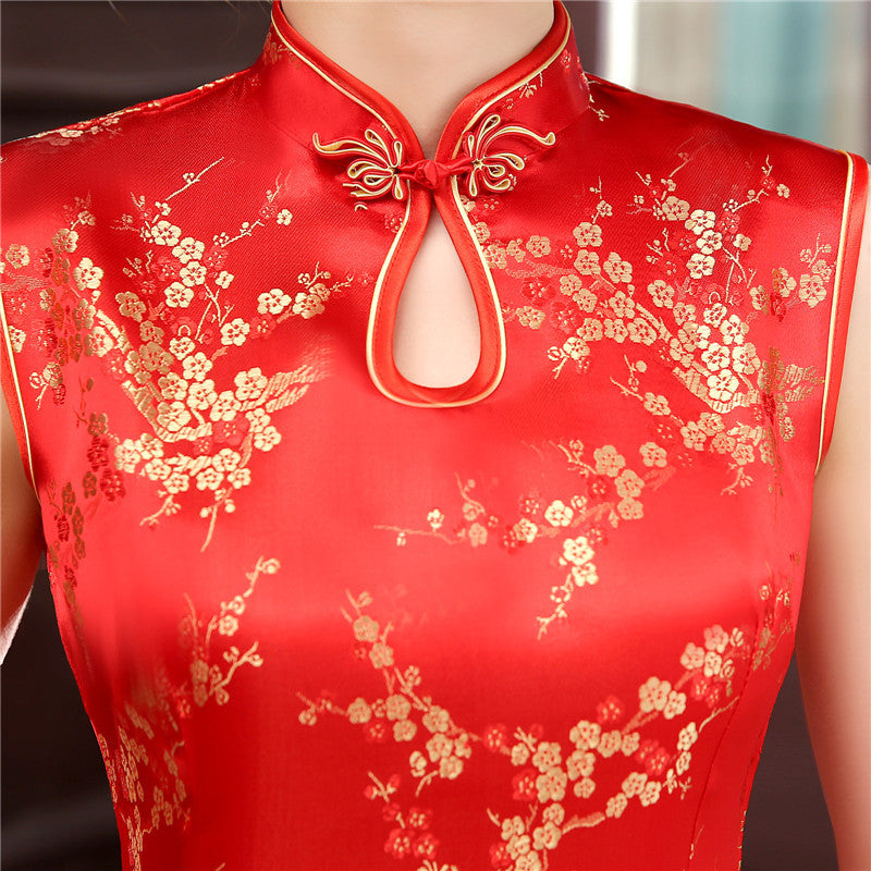 Cheongsam-Kleid aus Brokatsatin mit Dreiviertelarm – Bild 12 | LuxeStyle