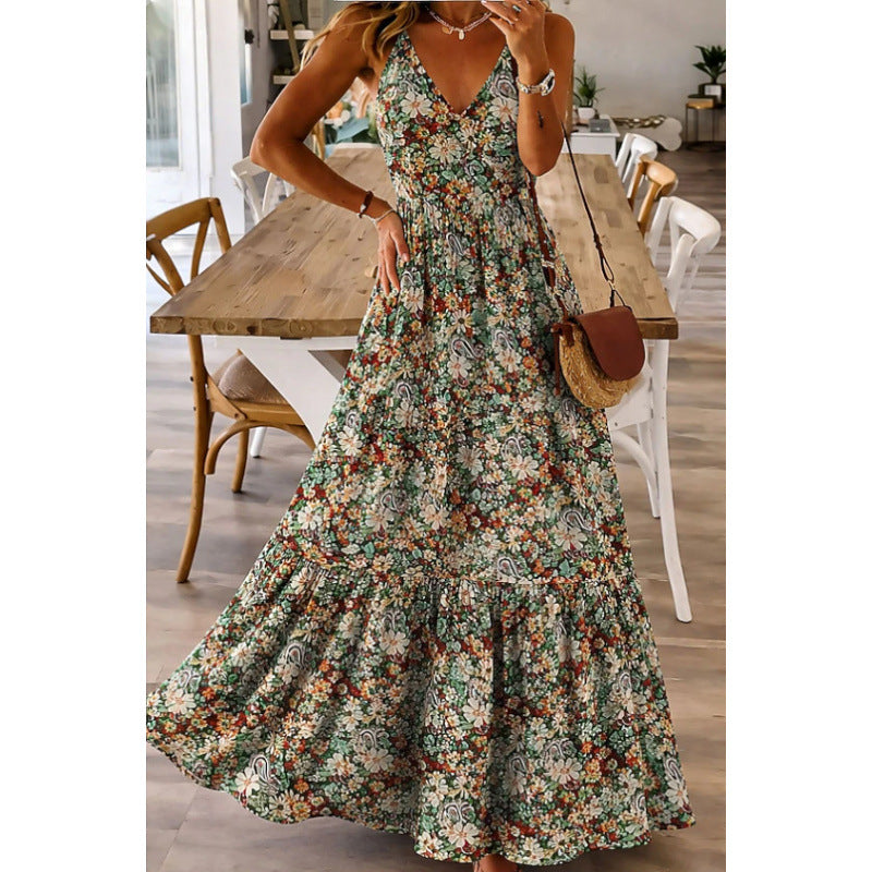 Sommerliches V-Neck Blumenkleid mit Spaghettiträgern – Bild 3 | LuxeStyle