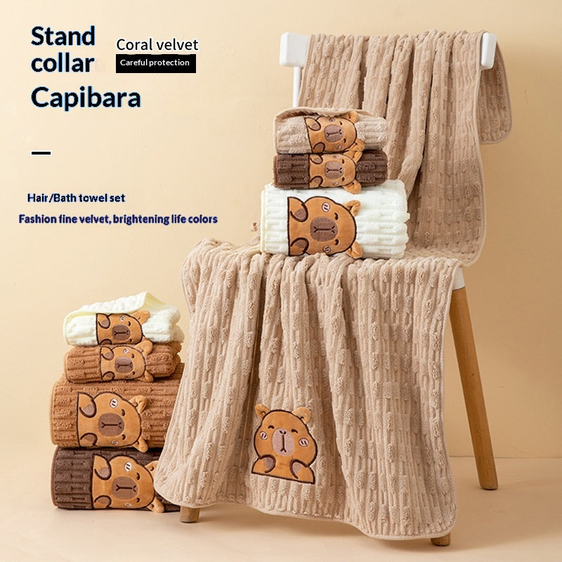Handtuch-Set aus Coral Fleece mit Cartoon-Motiven