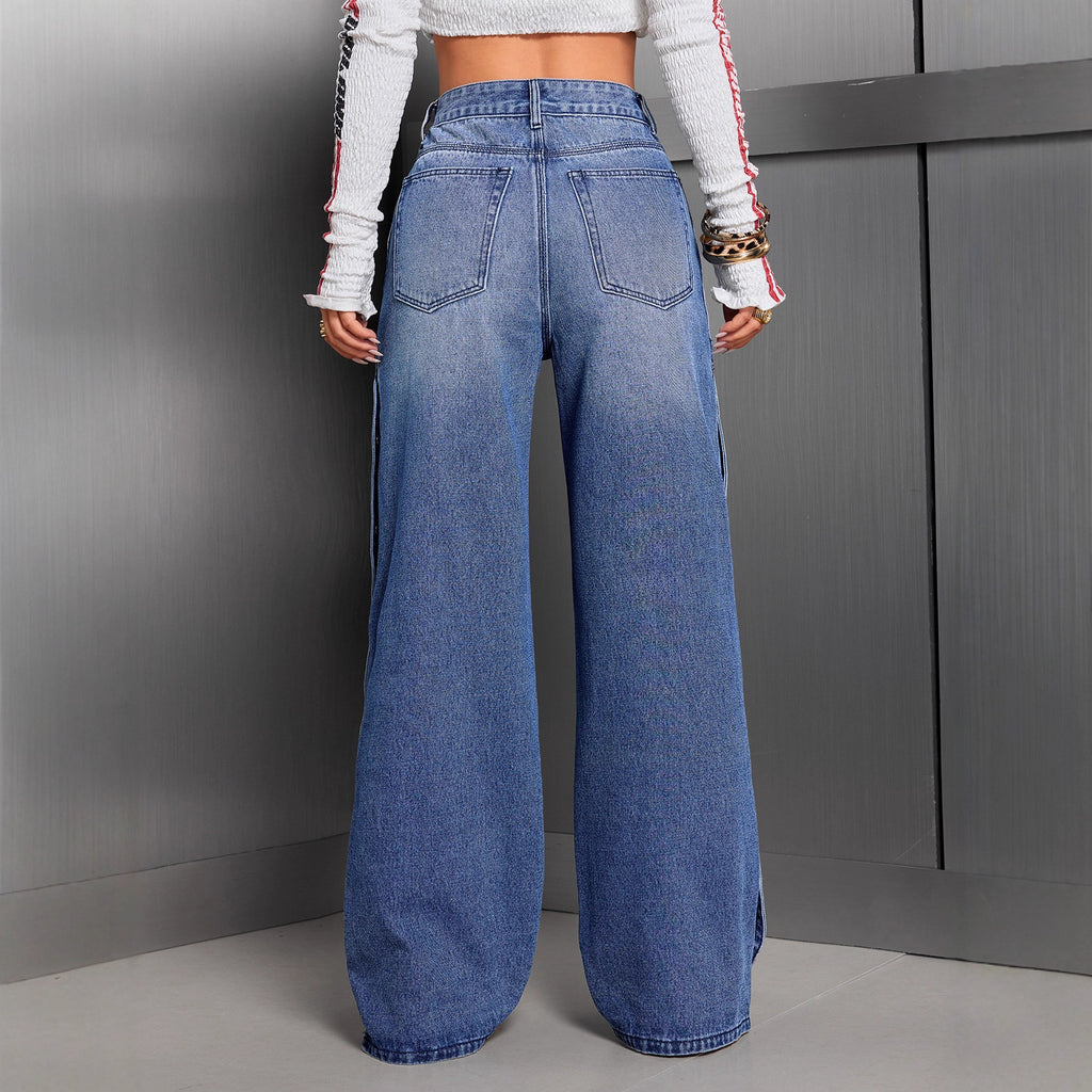 High-Waist Straight-Leg Jeans mit Knopfleiste