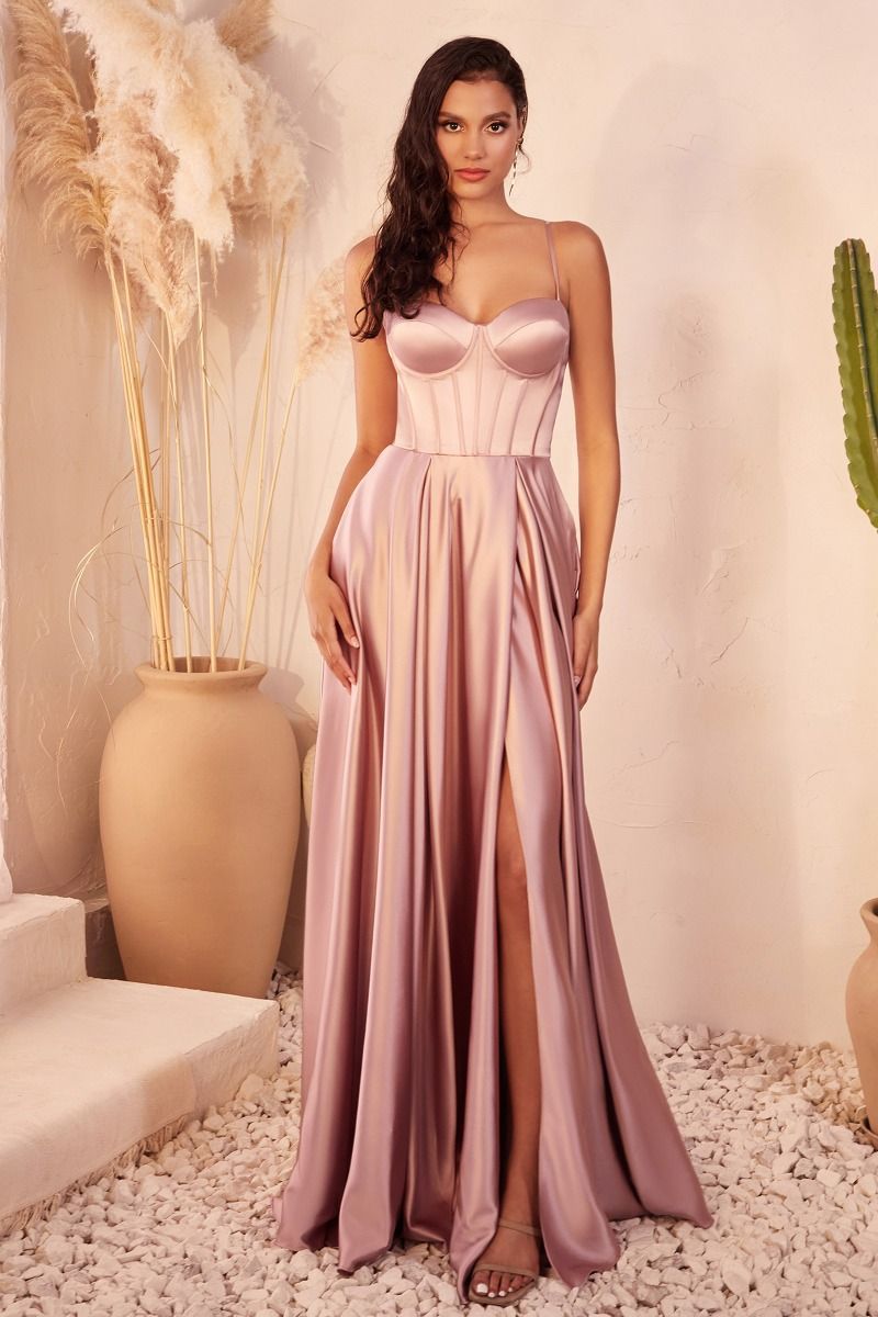 Elegantes trägerloses Satin-Abendkleid