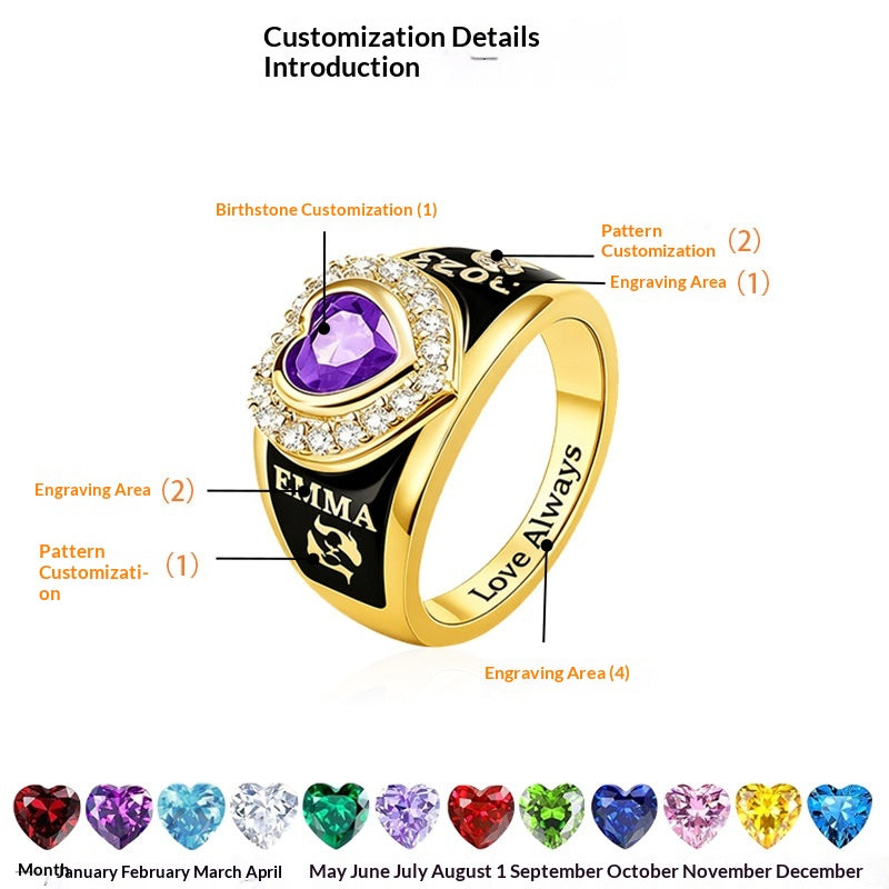 Personalisierter gravierter Damen-College-Ring
