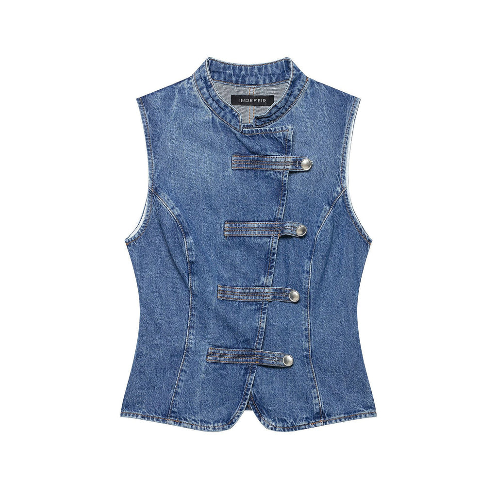 Ärmelloses Jeanshemd mit Knotenfront