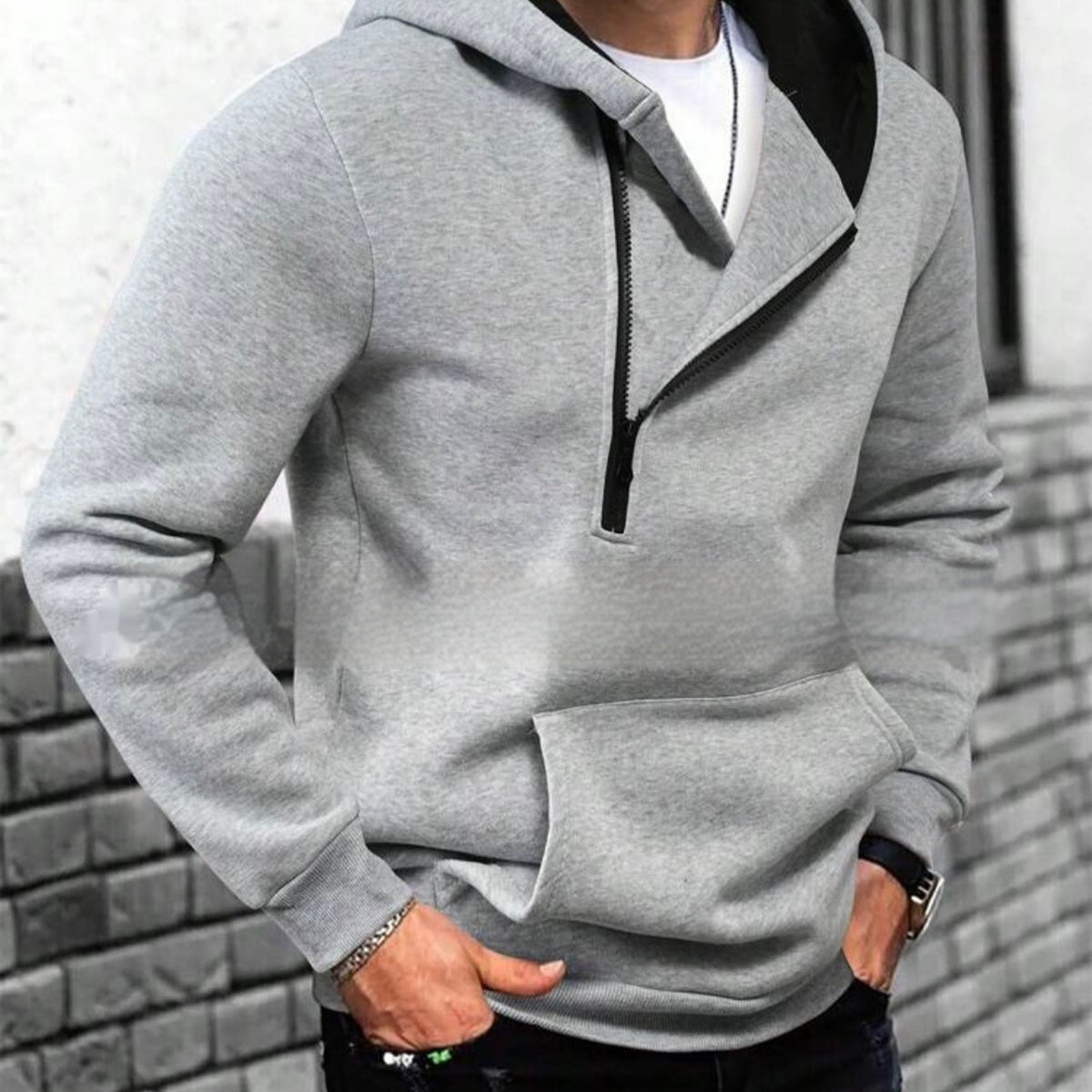 Color-Block Kapuzenpullover mit Half-Zip
