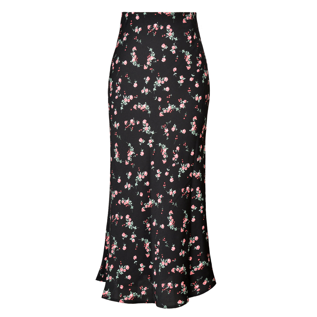 Satin-Midi-Rock mit hohem Bund und Schlitz