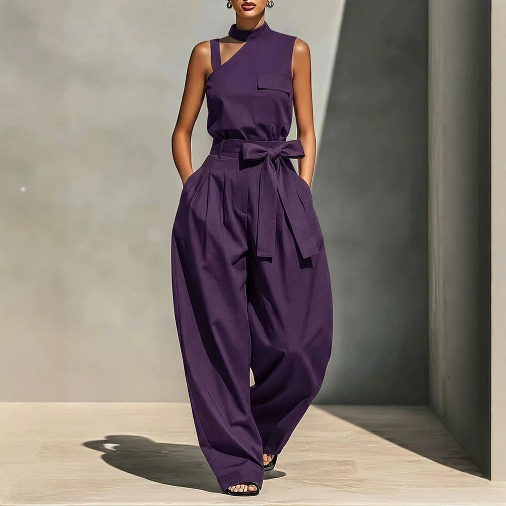 Off-Shoulder Jumpsuit mit Stehkragen