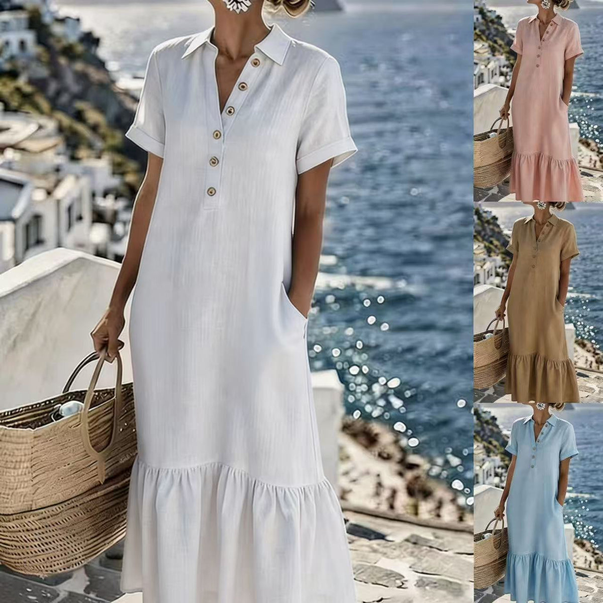 Elegantes Plissee-Hemdkleid mit kurzen Ärmeln – Bild 3 | LuxeStyle